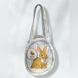 EASTER Blue Gingham Bunny 100% Cotton Canvas Tote Bag NWT